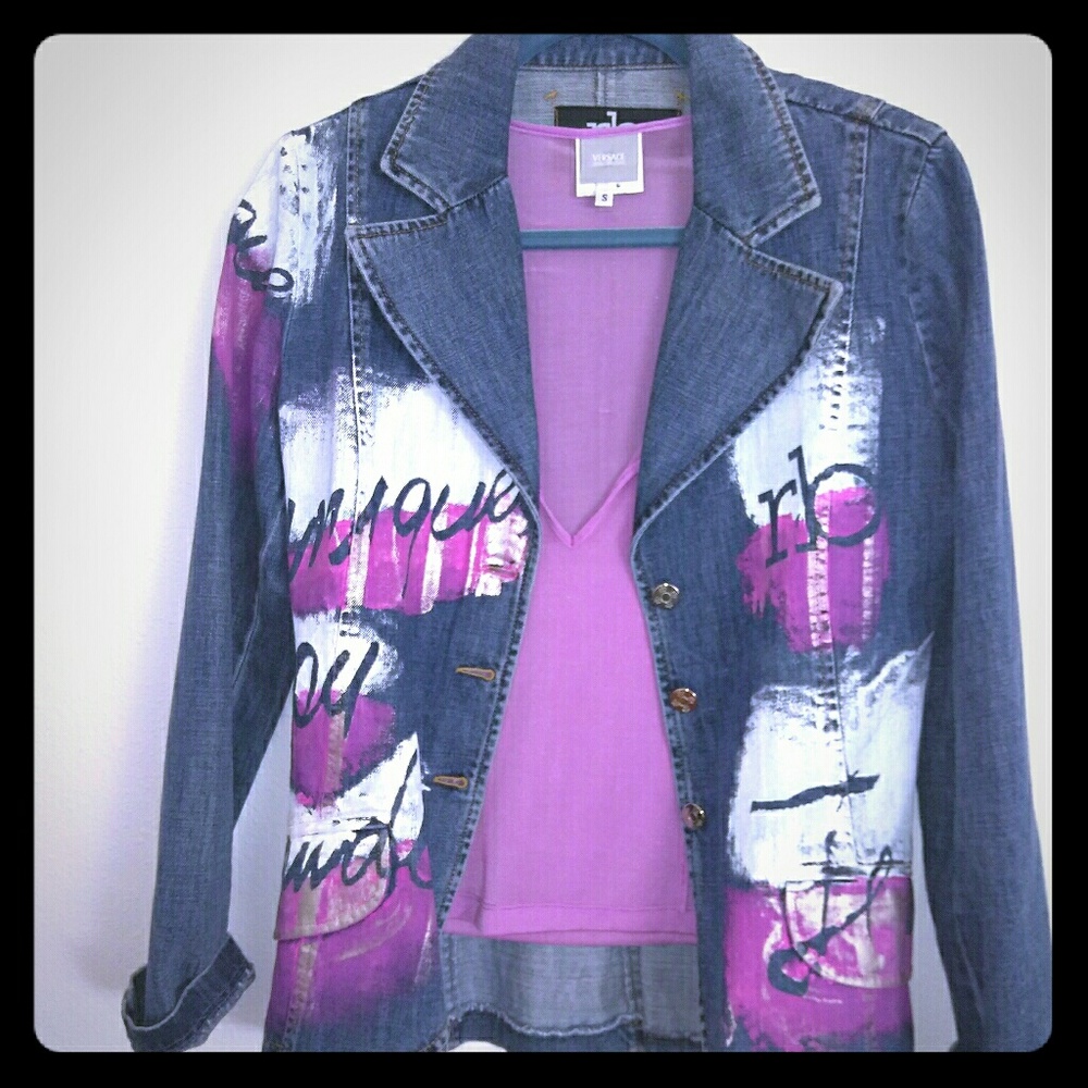 Roccobarocco Denim jacket and a Versace blouse
